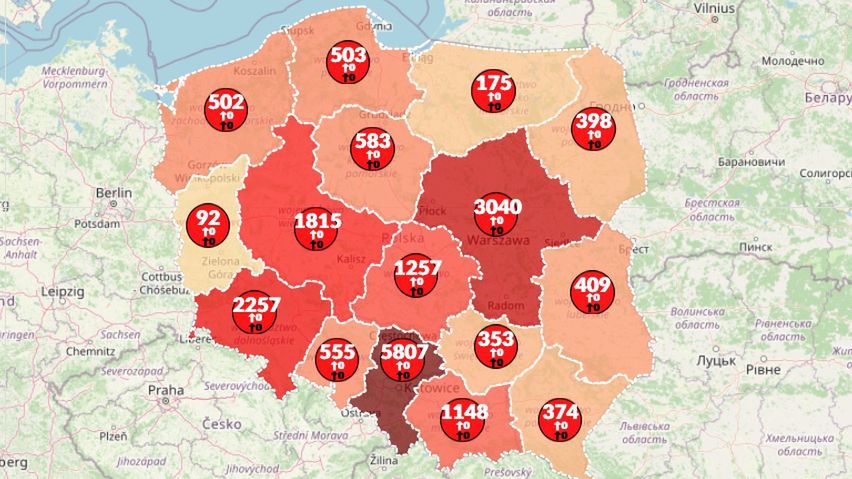 Mapa zakażeń koronawirusem w Polsce [20 maja 2020]