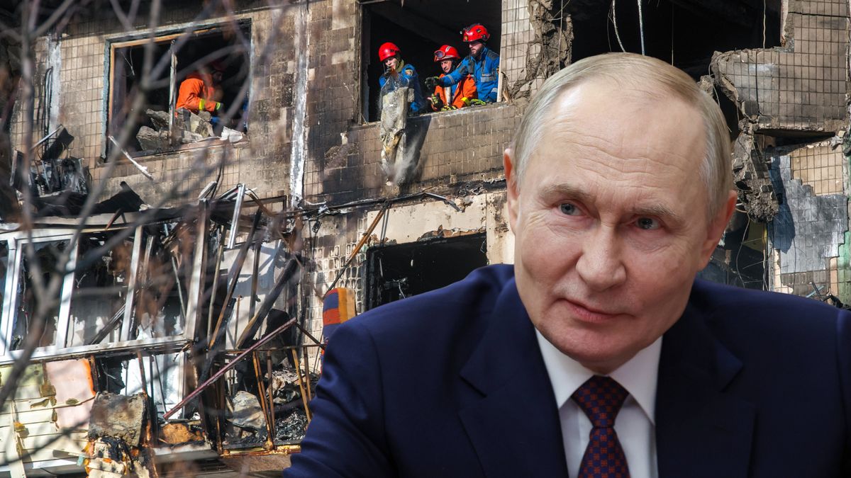 Jeden z budynków zniszczonych przez rosyjskie pociski w Kijowie