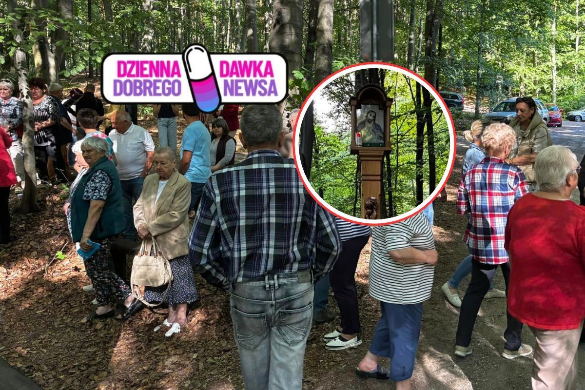 Zbiegowisko w lesie. Zjawił się nawet ksiądz. Powód był ważny