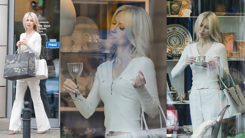 Magdalena Ogórek w sklepie z luksusową porcelaną