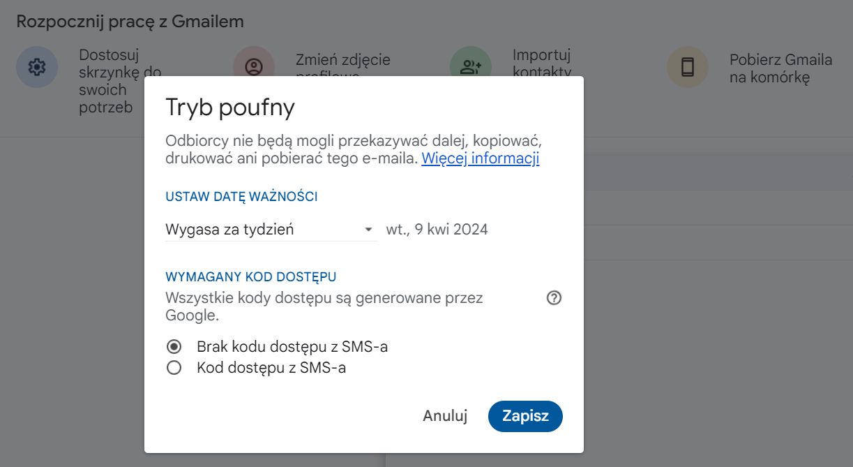 Gmail - tryb poufny