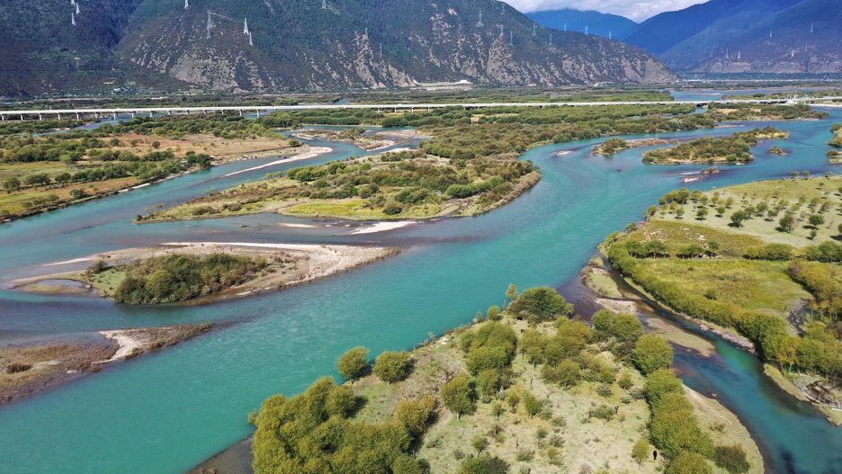NYINGCHI, CHINA - SEPTEMBER 09 2023: The autumn scenery of Yani National Wetland Park at the convergence of the Yarlung Zangbo River and Nyang River in Nyingchi in west China's Tibet Autonomous Region. (Photo credit should read / Feature China/Future Publishing via Getty Images)