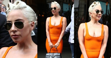 Lady Gaga i jej spłaszczone piersi wychodzą z paryskiego hotelu