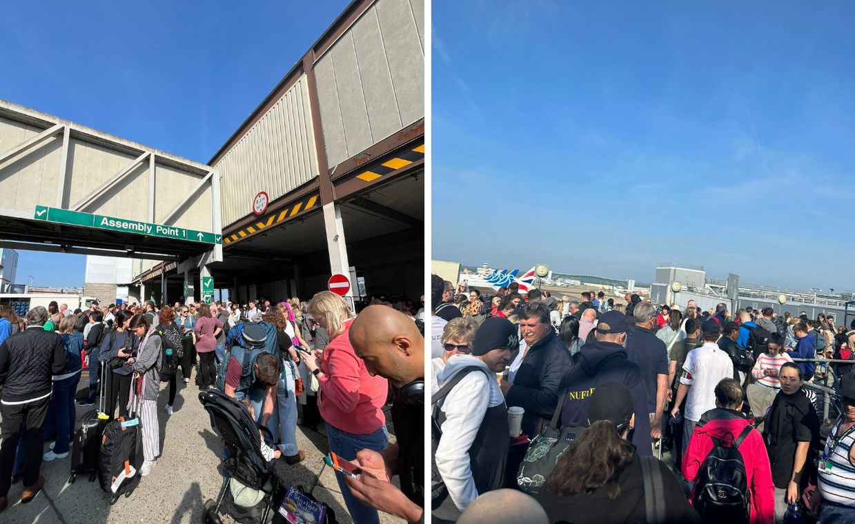 Passengers of London-Gatwick airport were evacuated from the south terminal due to a fire alarm.