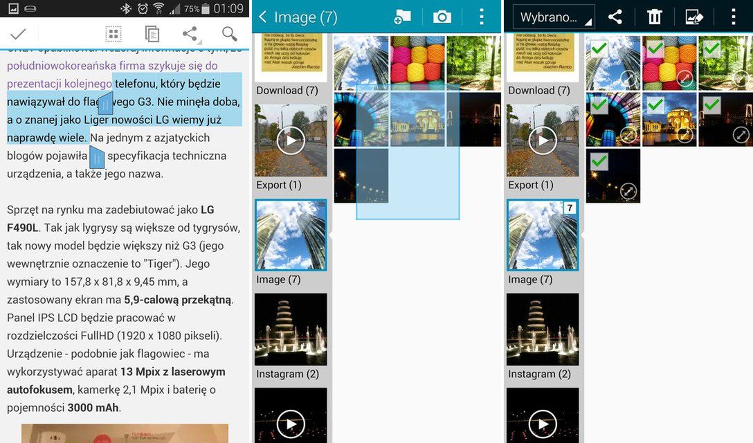 Zaznaczanie tekstu i plików w Galaxy Note 4