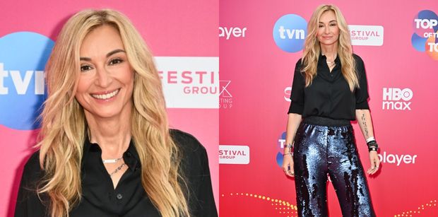 Martyna Wojciechowska i jej CEKINOWE DZWONY błyszczą na ściance festiwalu w Sopocie. Klasa? (ZDJĘCIA)