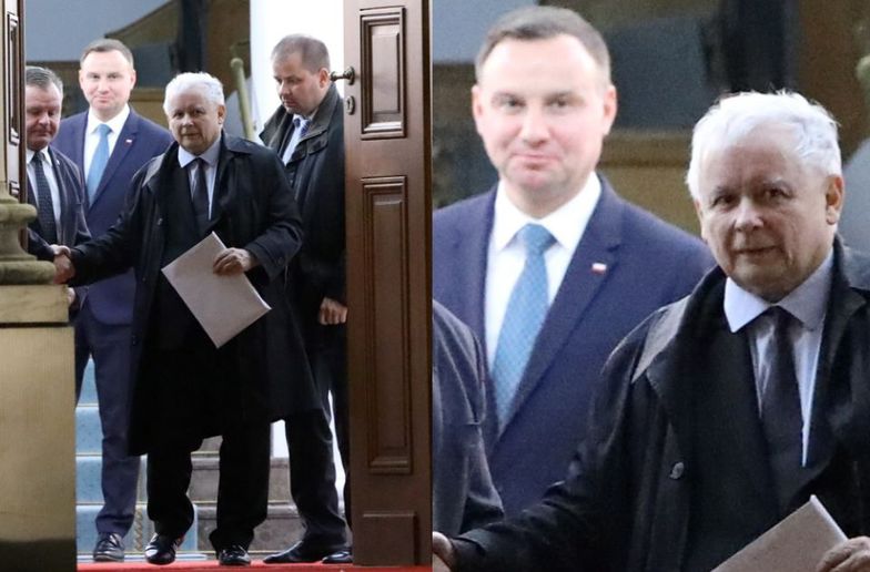 Andrzej Duda i Jarosław Kaczyński po spotkaniu w Belwederze