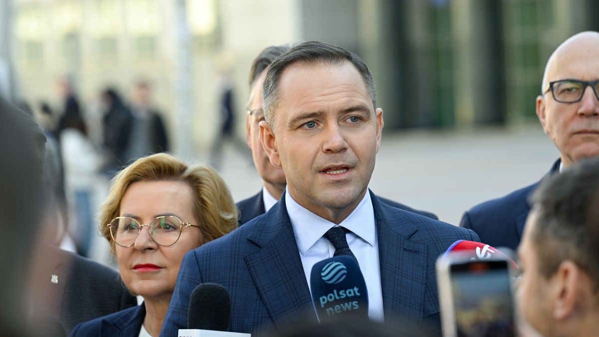 Bruksela, Belgia, 20.03.2025. Wybory Prezydenta RP 2025 - kampania. Kandydat Komitetu Obywatelskiego, popierany przez Prawo i Sprawiedliwość, prezes Instytutu Pamięci Narodowej Karol Nawrocki (C) wraz z europosłami z ramienia PiS podczas wypowiedzi dla mediów po spotkaniu grupy Europejskich Konserwatystów i Reformatorów, 20 bm. w Brukseli. Karol Nawrocki spotkał się także z premier Włoch Giorgią Meloni. (sko) PAP/Wiktor Dąbkowski