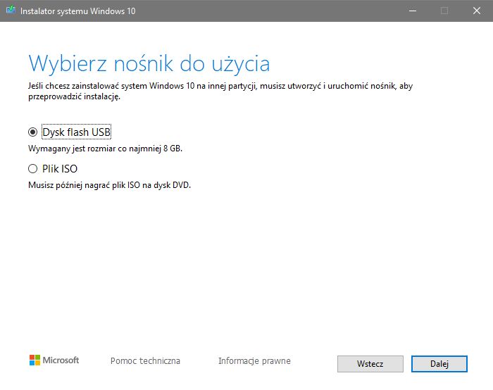 Obraz można zostać zapisany jako ISO lub wykorzystany do utworzenia nośnika instalacyjnego USB.