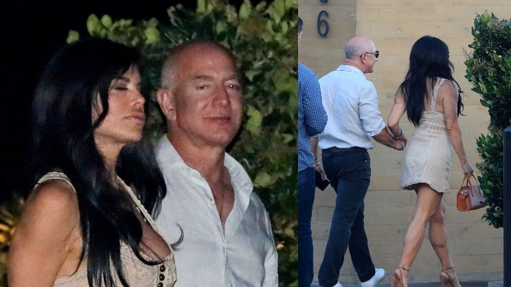 Multimiliarder Jeff Bezos i wydekoltowana Lauren Sanchez przemykają do restauracji 