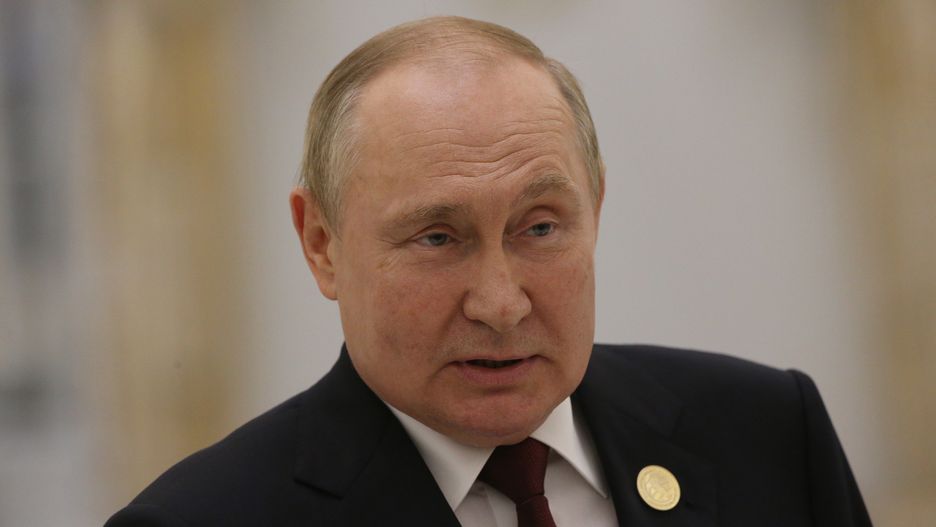 ASHGABAT, TURKMENISTAN - JUNE,29 (RUSSIA OUT) Russian President Vladimir Putin speeches during his press conference at the Ashgabat International Airport, late June,29,2022, in Ashgabat, Turkmenistan. Russian President Putin has arrived to Turkmenistan to attend the VI Caspian Summit. (Photo by Contributor/Getty Images)