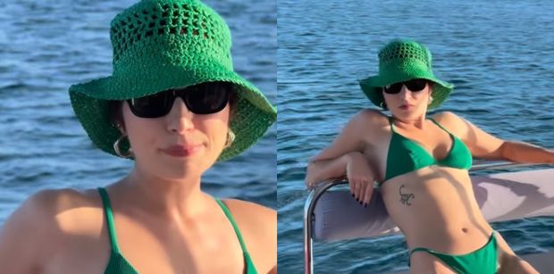 Odchudzona o 10 kilogramów Mery Spolsky wygina się w zielonym bikini na łodzi (ZDJĘCIA)