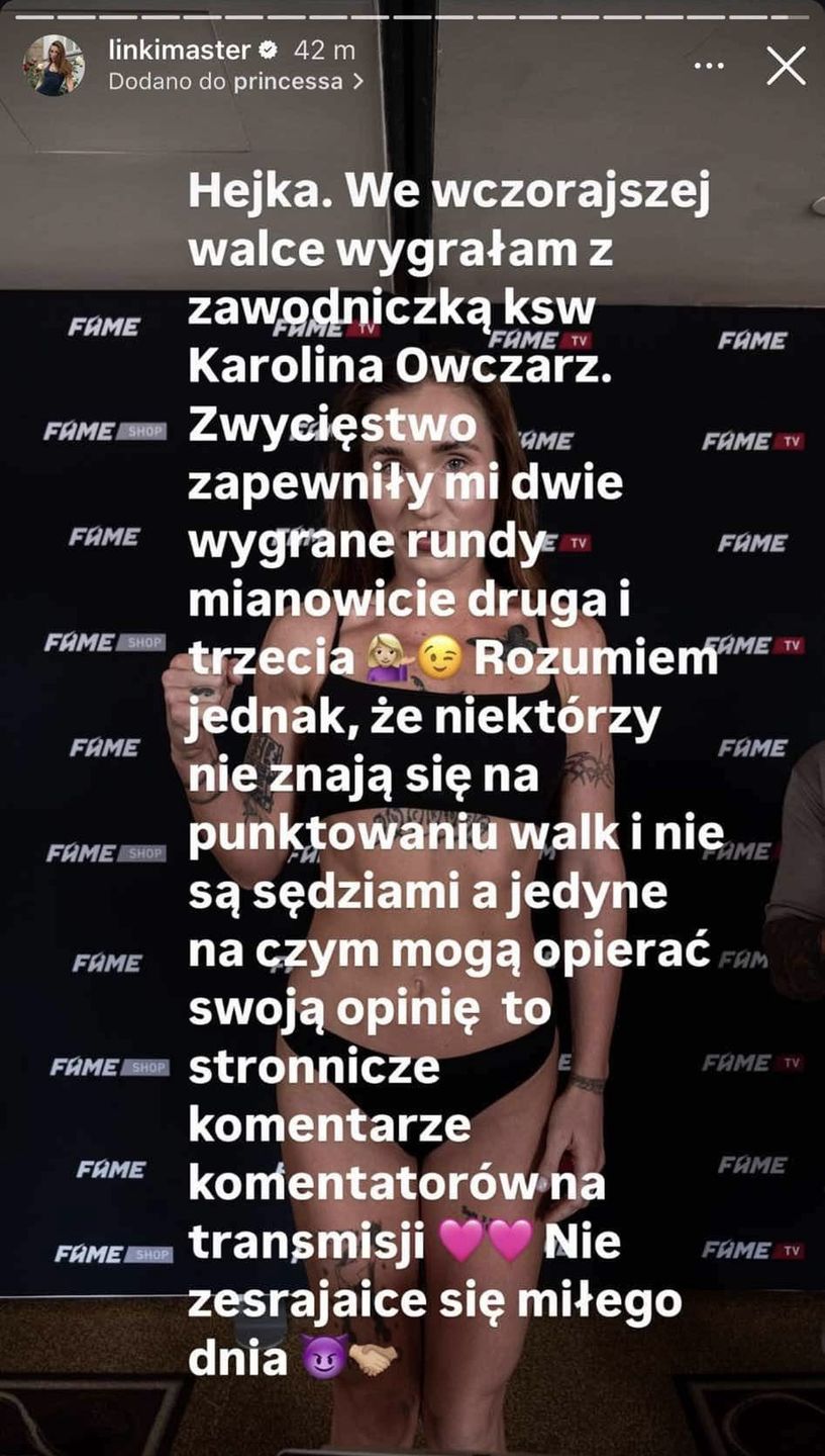 Marta Linkiewicz reaguje na zarzuty po wygranej walce