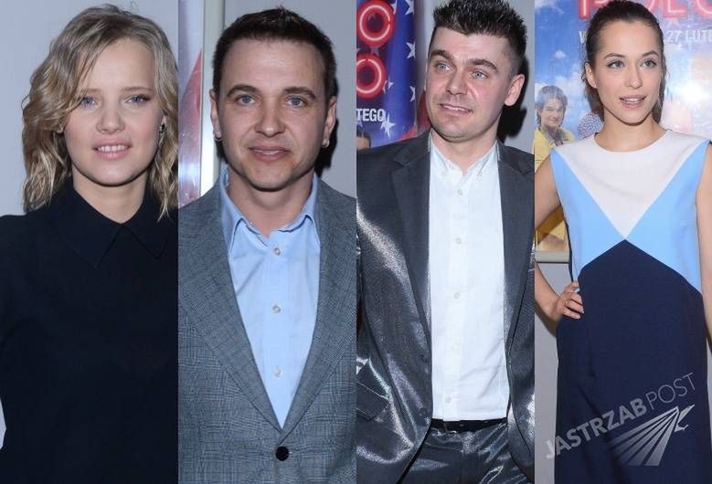 Joanna Kulig w czerni, Aleksandra Hamkało w balerinkach, Tomasz Niecik w srebrnym garniturze na konferencji filmu "Disco Polo"