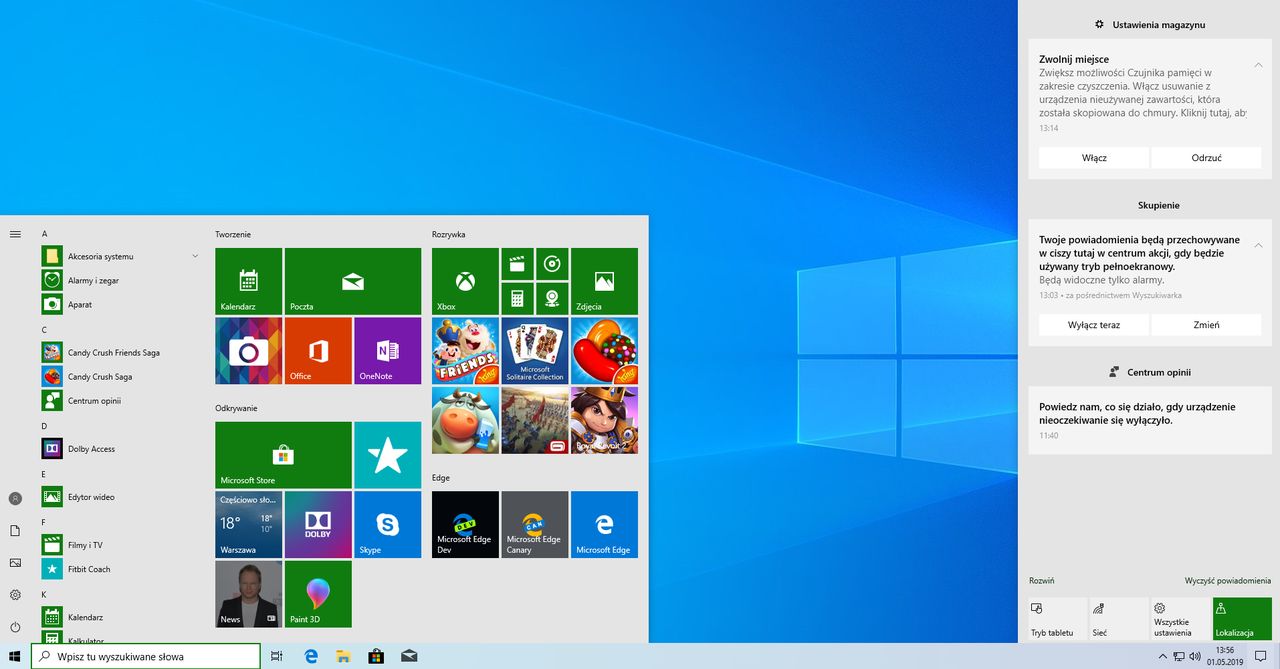 Jasny motyw interfejsu Windows 10 z zielonym kolorem wiodącym.