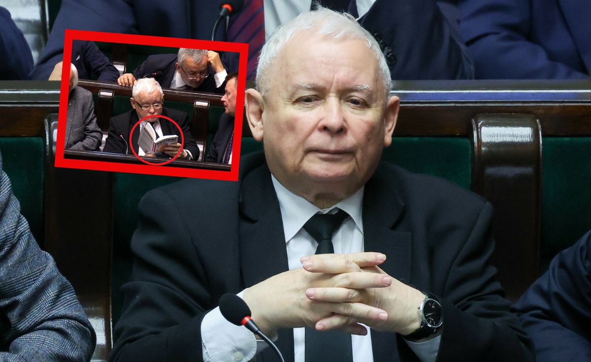 Jarosław Kaczyński, książka, sejm, donald tusk Kaczyński czytał własną książkę. Tusk żartuje