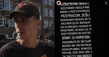 Syn Nosowskiej przeprasza za swoje słowa: "Nigdy nie chcę być brany za homofoba. Zachowałem się jak GŁUPI BACHOR"