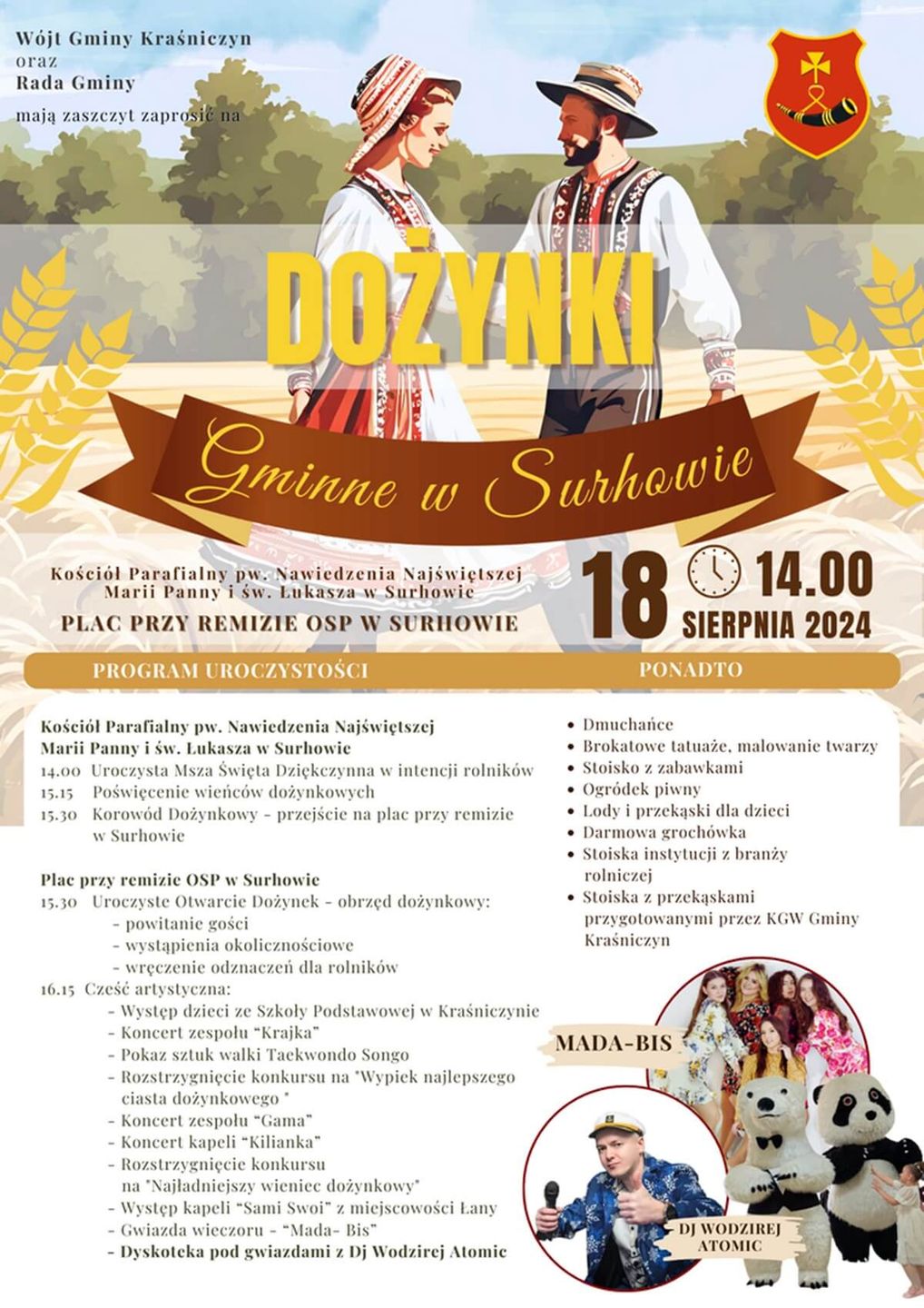 Dożynki w Surhowie 2024 - plakat, program wydarzenia
