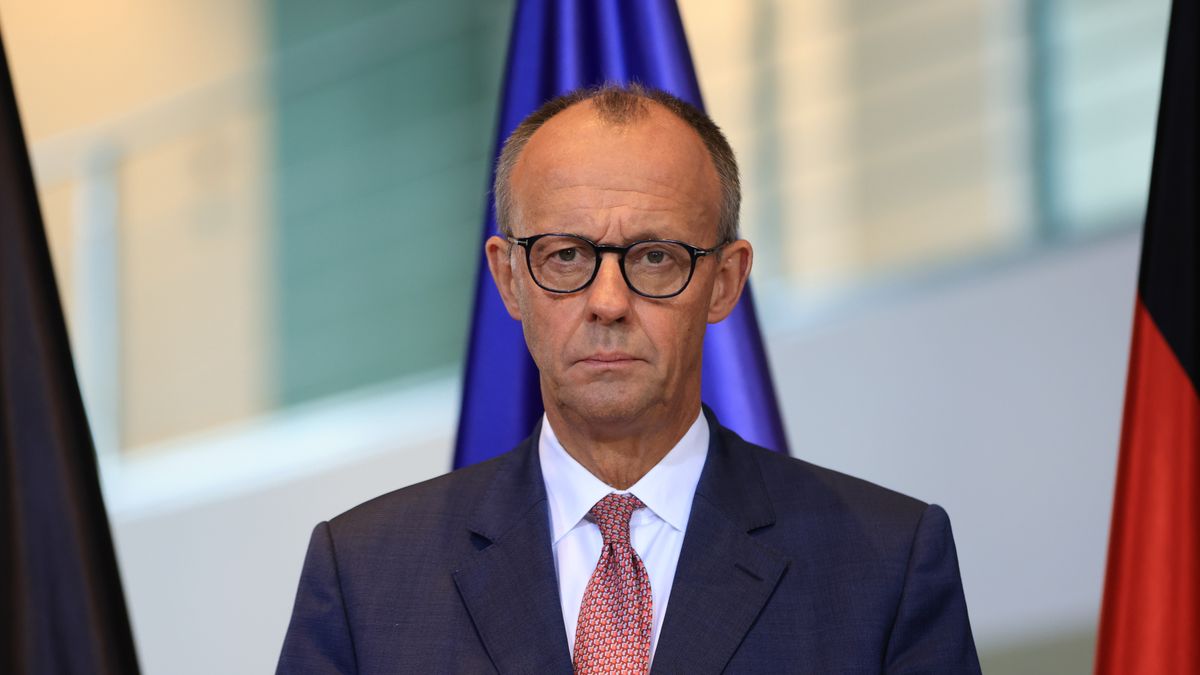 Friedrich Merz, Germany's chancellor, following an auto industry summit in Berlin, Germany, on Thursday, Oct. 9, 2025. Merz's ruling alliance agreed on new purchase incentives for zero-emission vehicles worth 3 billion ($3.5 billion) through 2029, part of his government's broader effort to support the nation's ailing carmakers. Photographer: Krisztian Bocsi/Bloomberg via Getty Images