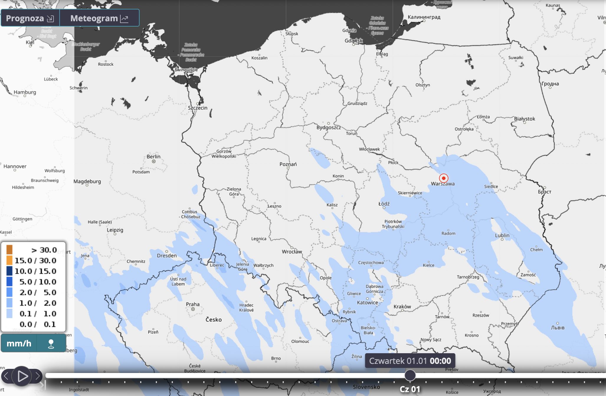 Modele przedstawiają sytuację pogodową o północy 