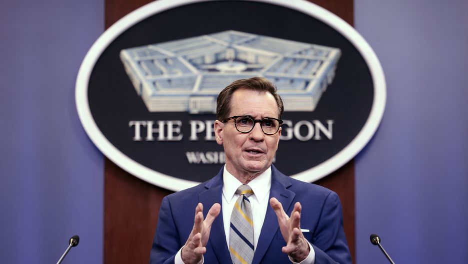 ARLINGTON, VIRGINIA - FEBRUARY 14: Pentagon Press Secretary John Kirby holds a news briefing at the Pentagon on February 14, 2022 in Arlington, Virginia. Kirby spoke on Russia's military buildup along its border with Ukraine and commented on reports of a possible Russian invasion. (Photo by Kevin Dietsch/Getty Images)