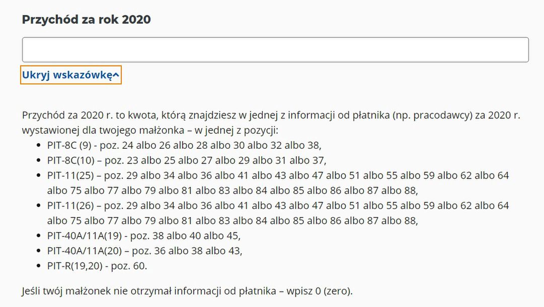 O tym, że prawdopodobnie chodzi o tylko jeden z przychodów, zostało ukryte we wskazówkach. Wyżej system sugeruje, że   chodzi o sumę.