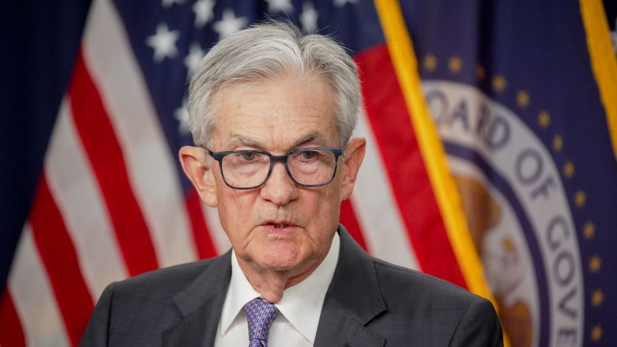 Jerome Powell, chairman of the US Federal Reserve, during a news conference following a Federal Open Market Committee (FOMC) meeting in Washington, DC, US, on Wednesday, Dec. 10, 2025. Federal Reserve officials delivered a third consecutive interest-rate reduction and maintained their outlook for just one cut in 2026. Photographer: Al Drago/Bloomberg via Getty Images
