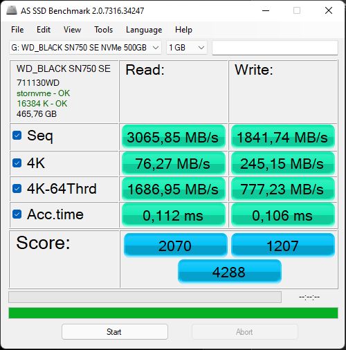 AS SSD Benchmark - tutaj większych róznic niemal nie widać.