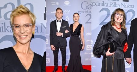 Gwiazdy na gali tygodnika "Piłka Nożna": Jakub Rzeźniczak z żoną, Iwona Lewandowska z mężem i Anita Werner z partnerem