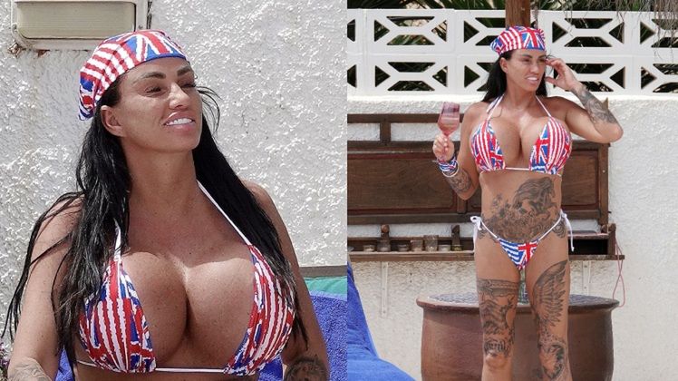 Katie Price świętuje koronację króla Karola III w "brytyjskim" stroju kąpielowym