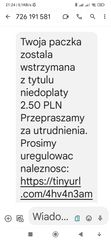 Fałszywy SMS o paczce