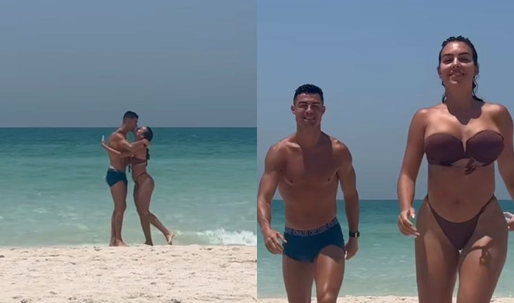 Georgina Rodriguez i Cristiano Ronaldo całują się na plaży 