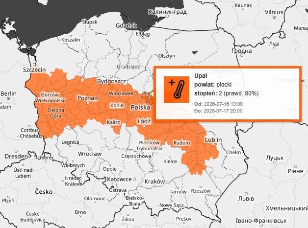 Upały w Płocku i powiecie płockim. Wydano ostrzeżenie dla Mazowsza – temperatura sięgnie 32°C!