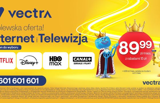 Vectra startuje z "Królewską ofertą". Internet, telewizja i streaming w jednym pakiecie