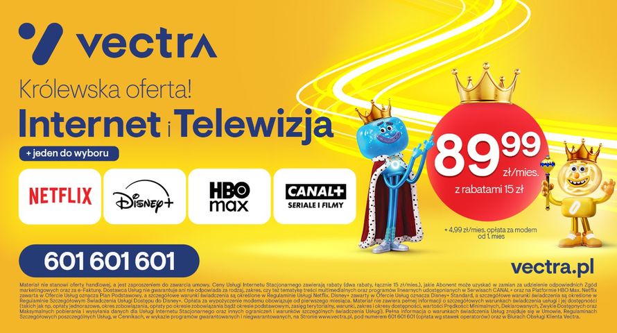 Vectra startuje z "Królewską ofertą". Internet, telewizja i streaming w jednym pakiecie