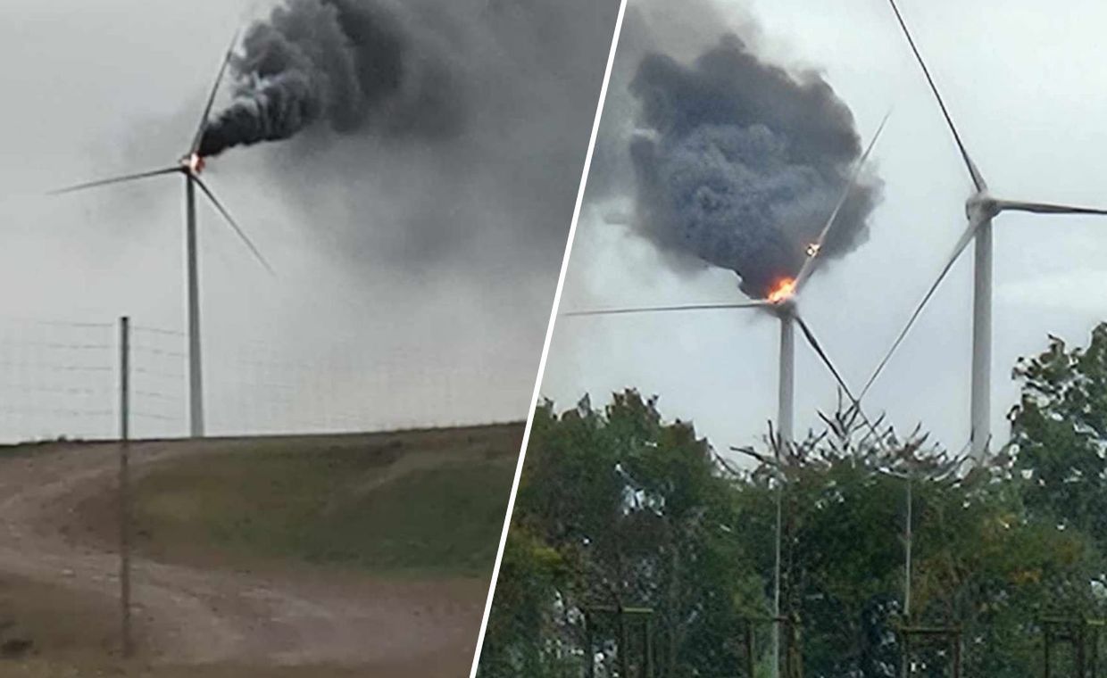 Pożar turbiny wiatrowej. "Spadają płonące elementy"
