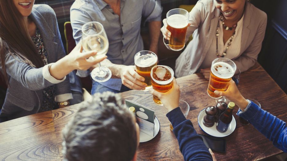 Caia Images singles Mar 2017
Overhead view friends celebrating, toasting beer and wine glasses at table in bar
Paul Bradbury