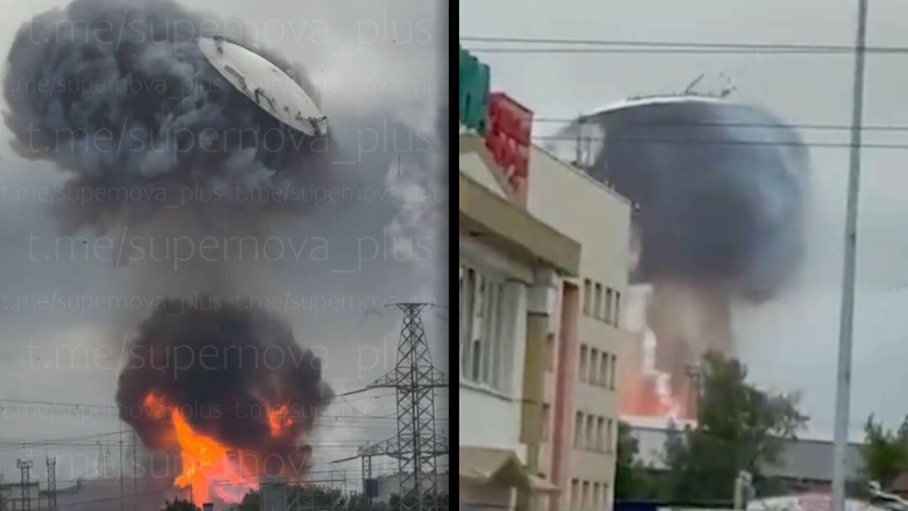Pokrywa zbiornika na ropę wystrzeliła w niebo. Moment ataku na Moskwę