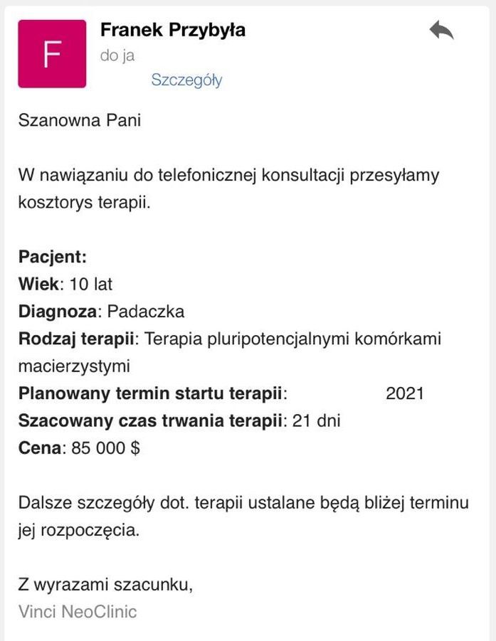Najpierw 80 tys. dolarów, później 85 tys. dolarów miała kosztować terapia w Meksyku. To kosztorys wysłany do rodziny 10-letniej dziewczynki, chorej na padaczkę