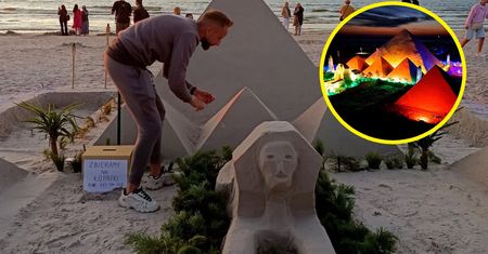 "Egipt nad Bałtykiem". Niezwykłe rzeźby na plaży w Łebie