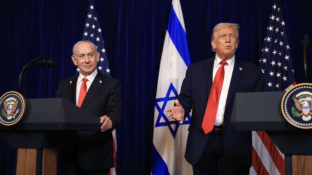 PALM BEACH, FLORIDA - DECEMBER 29: U.S. President Donald Trump holds a press conference with Israeli Prime Minister Benjamin Netanyahu at his Mar-a-Lago club on December 29, 2025 in Palm Beach, Florida. The two leaders held a bilateral meeting to discuss regional security in the Middle East as well as the U.S.-Israel partnership.  (Photo by Joe Raedle/Getty Images)