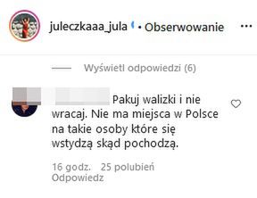 Komentarze na Instagramie Julii Wróblewskiej
