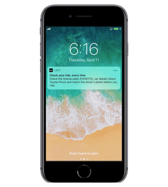 Przykładowe powiadomienie push, źródło: Uber.