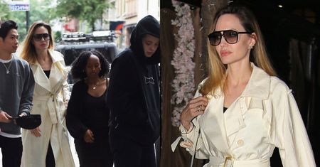 Angelina Jolie OLŚNIEWA w eleganckim płaszczu, opuszczając jedną z nowojorskich restauracji. Towarzyszyły jej dzieci (ZDJĘCIA)
