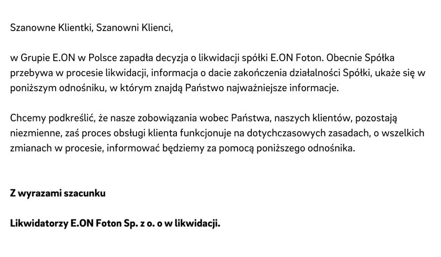 Oświadczenie firmy E.ON