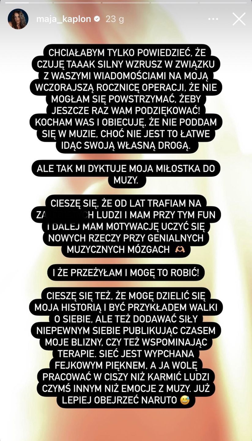 Maja Kapłon dziękuje za wsparcie 