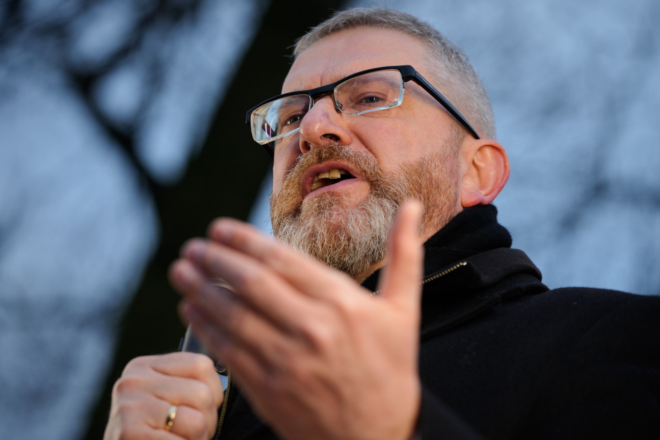 Canidate for the this year's presidential elections for the far-right Confederation of the Polish Crown party Grzegroz Braun is seen campaigning in Minsk Mazowiecki, Poland on 27 March, 2025. (Photo by Jaap Arriens/NurPhoto via Getty Images)