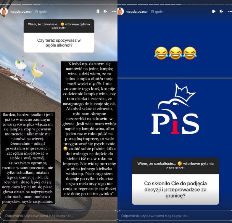 Magda Pyznar o piciu alkoholu i wyprowadzce z Polski