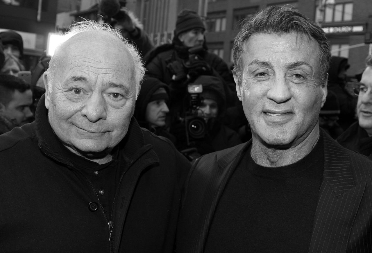 Burt Young and Sylvester Stallone during the premiere of "Rocky" on Broadway.