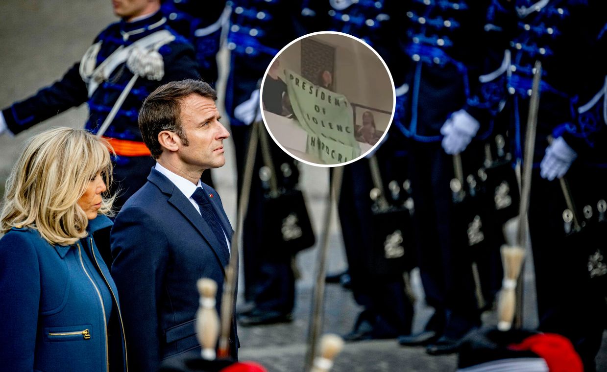 Macron "powitany" w Hadze. Przemówienie przerwane